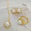 A versatile set of freshwater pearl necklaces for women, a three-piece set with square micro-inlaid zircon pearl stud rings and pendants Specification image